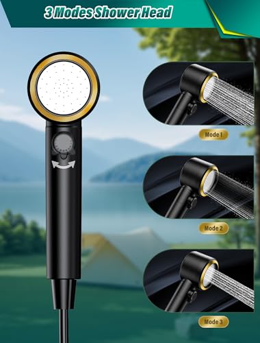 Rsaoty Tragbare Campingdusche, Camping Dusche mit Pumpe, Tragbare Duschen Outdoor, 8000mAh wiederaufladbare Batterien, mit 2m Schlauch… – Ansicht 4