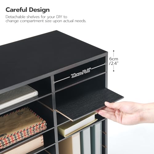HOOBRO Literature Organizer, 27 Compartments Wooden Mail Organizer, Countertop Literature Sorter with Adjustable Shelves for Home, Office, School, Student Mailbox for Classroom, Black BK27WF01 - Image 5