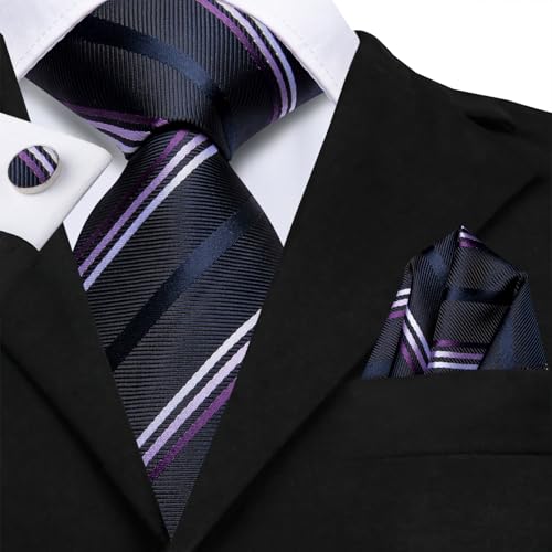Image of Dubulle Mens Paisley Floral Silk Tie for Men Striped Necktie and Pocket Square Cufflinks Set Wedding Business