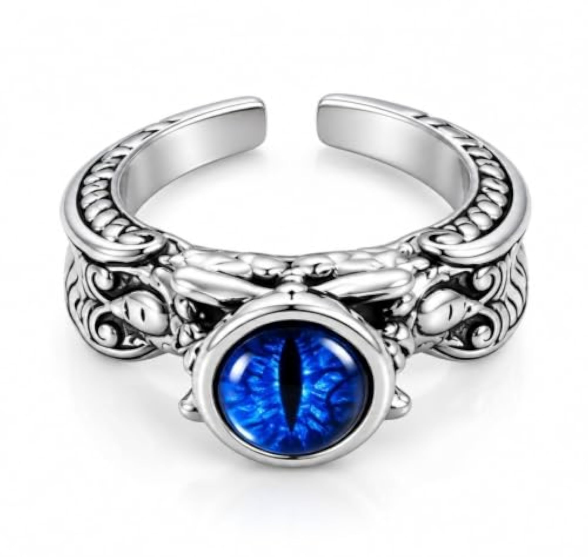 Men's Gothic Vintage Blue Dragon Eye Stainless Steel Ring