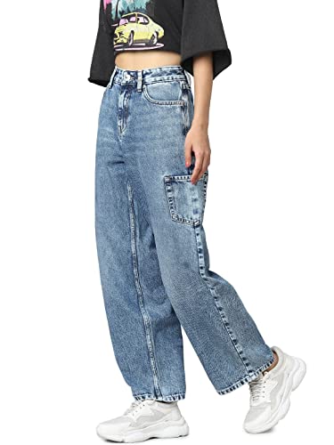 Image of ONLY Women Straight Fit High-Rise Clean Look Light Fade Pure Cotton Jeans