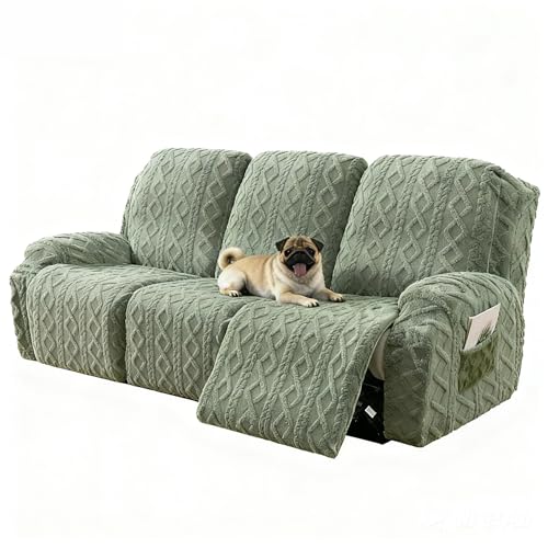 Image of JOKIVTOU Recliner Sofa Covers 8-Pieces Reclining Couch Slipcovers 3 Seater Stretch Recliner Furniture Protector with Elastic Bottom& Pocket, Soft Fitted Washable Stay in Place