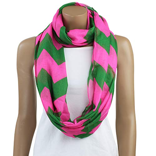 Oversized Lightweight Pink and Green Chevron Infinity Scarf3