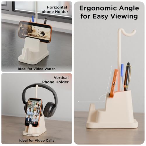 Image of eo 4-in-1 Pen Stand | Spectacle Holder + Headphone /Neckband Holder + Mobile Phone Stand + Desk Organiser | Space Saving Table Organizer for Office, Study, Bedroom | Gifts for Office Colleagues | Glasses Holder | Vertical & Horizontal Phone Stand | Neckband and Headphone Dock | Great Gift for Kids