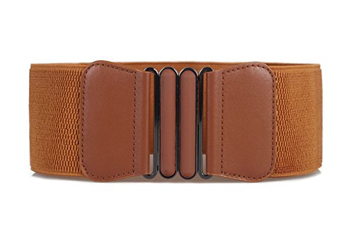Women's Elastic Stretch Wide Vintage Dress Leather Waist Belts (Brown)
