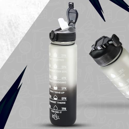 Attro Motivational 1 Liter Quotes & Time Marker Dual Colour Sports Plastic Bottle BPA Free, Leak Proof Sipper Bottle for Gym, Office, Workout-Black Grey (B0C8DJDGG7) Amazon Price History, Amazon Price Tracker
