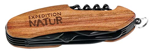 Expedition Natur Outdoor-Taschenmesser mit Holzgriff, 9 in 1 Multifunktionswerkzeug, für Camping und Outdoor, für Kinder ab 8 Jahren, Schwarz-Braun