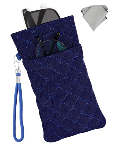 WAWOHERRNS Double Glasses Case for Women & Men, Soft Travel Eyeglass Case with Detachable Strap...