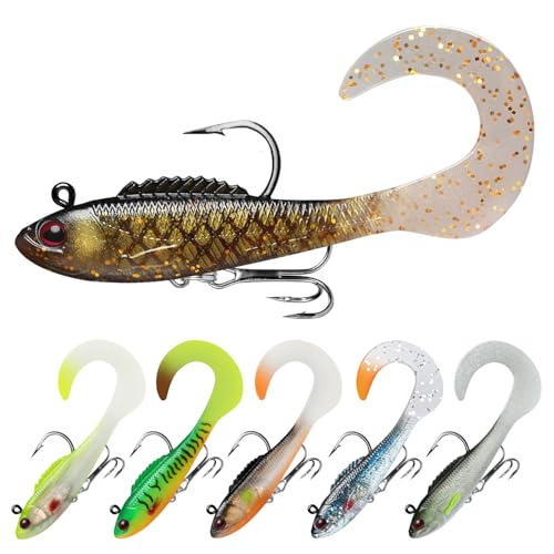 TRUSCEND Fishing Lures for Bass Trout, Jighead Lure Durable Soft Swimbait, Well-Made Lifelike Swim Baits, Jigging Lure for Bass Crippie Trout Walleye, Fishing Gear Gifts for Men