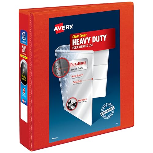 Avery Heavy Duty View Binders with One Touch EZD(TM) Ring, Holds 8-1/2 Inch x 11 Inch Paper, 1 1/2 Inch Ring , Red (79171) by Avery - Used condition - CA$11.80