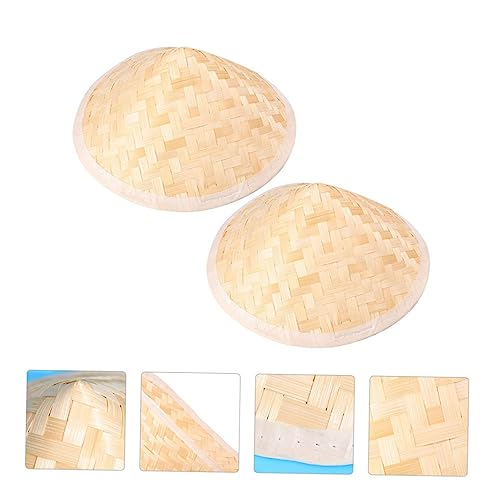 2pcs Fine Crafted Bamboo Hat for Boys and Girls Sunhat Uv Protection Straw Cap Beige2