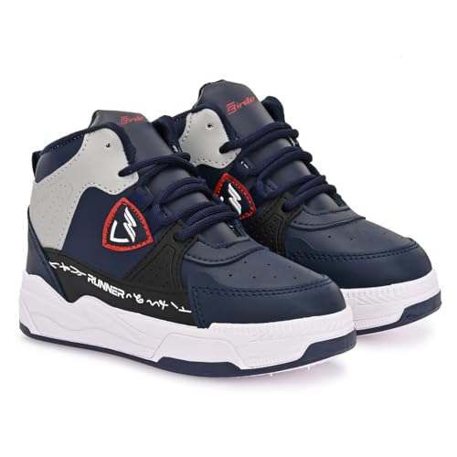 Image of Birde Stylish Comfortable Regular Wear Trekking & Hiking Walking Hi Neck Shoes with Rubber Outsole Memory Foam Casual Blue PVC High-Top Shoes for Kids Memory Foam Shoes