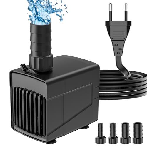 GuKKK 45W Mini Tauchpumpe, 2500/H Springbrunnenpumpe kleine vor überhitzung Funktion, Extrem Leise Wasserpumpe mit 4 Düsen für Aquarien, Wasserspiele, Fischbecken, Tischbrunnen, Haustierbrunnen (45W)
