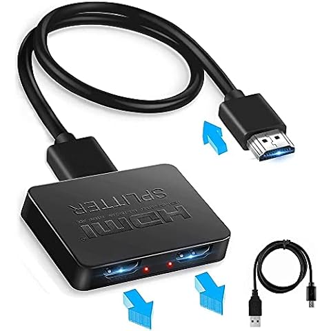 HDMI Splitter 1 in 2 Out, HDMI Splitter 4K HDMI 3D Splitter for Dual Monitors, 2 Port HDMI Splitter with HDMI Cable for PS4 Xbox Sky Box Fire Stick HDTV Projector(Mirror Only, Not Extend) Cover