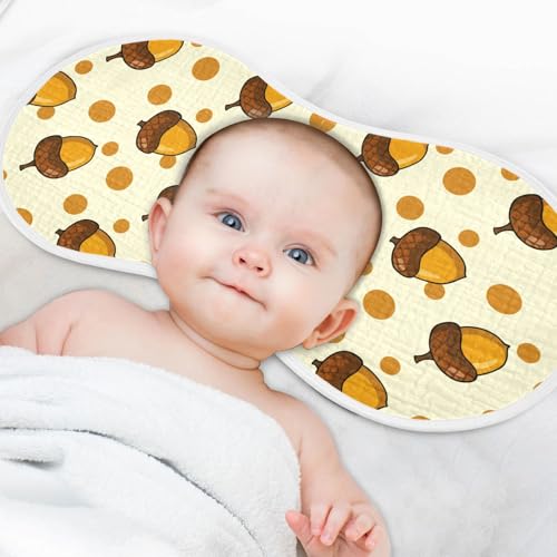 Acorn Polka-dot Pattern Muslin Burp Cloths for Baby 4-Layer Absorbent Cotton Large 22" x 11" Soft Spit Up Rags for Newborns Boys Girls, 4 Pack4
