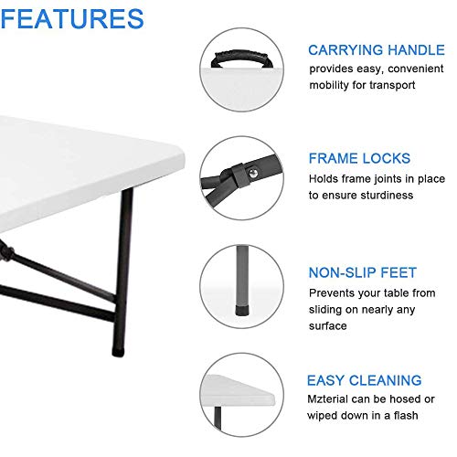 Amiatch Portable Folding Camping Table, 4Ft Heavy Duty Picnic Table Fold In Half Plastic Picnic Desk With Handle For Indoor Outdoor #TOP2
