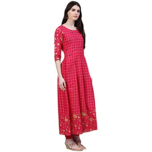 Image of Stylum Women's Checkered Rayon Flared Kurta with Dupatta Set