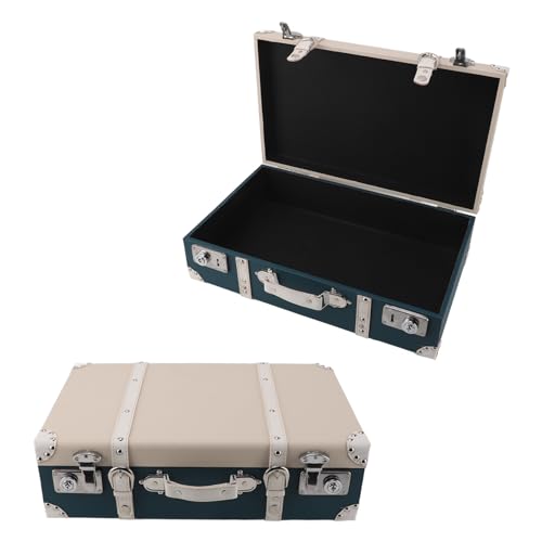 Fdit Maleta Vintage, Maleta Vintage Decorativa de Madera, Equipaje de Mano, Mini Maleta Vintage de Cuero con Correas para Almacenamiento de Viaje (Color Carne Verde Oscuro) Fdit Maleta Vintage, Maleta Vintage Decorativa de Madera, Equipaje de Mano, Mini Maleta Vintage de Cuero con Correas para Almacenamiento de Viaje (Color Carne Verde Oscuro)