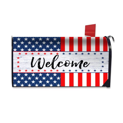 Image of Welcome Mailbox Covers American Flag Patriotic Mailbox Wraps Magnetic US Independence Day 4th of July Post Letter Box Cover Garden Yard Home Decor Standard Size 21 inch X 18 inch
