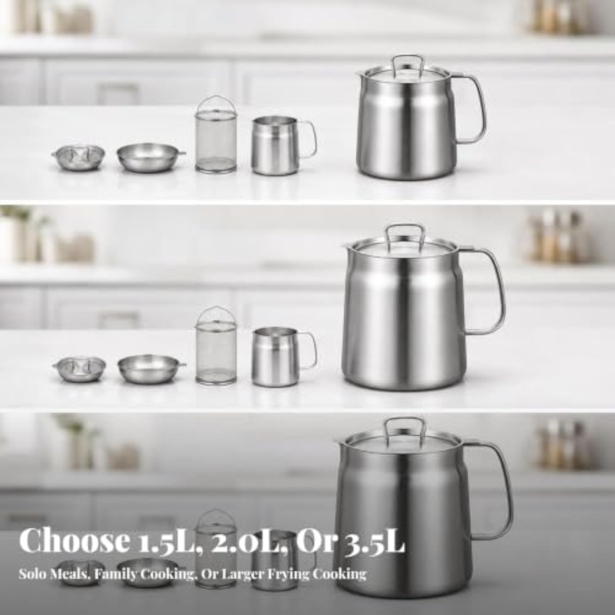 Heat-Resistant Stainless Steel Oil Container with Fine-Mesh Strainer
