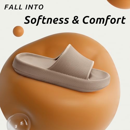 BAXIWUY Badelatschen Damen Badeschuhe Herren Schlappen Badeschlappe Cozislides Original Slippers Rutschfest Hausschuhe Sommer Pantoletten Wolkenschuhe Flip Flops Indoor/Outdoor，Braun，40-41 EU 3