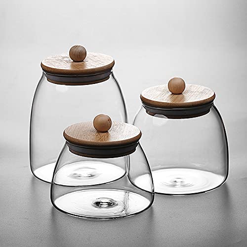 Mozacona Glass Food Storage Container Candy Dish Spice Jar With Seal Wooden Lid #TOP2