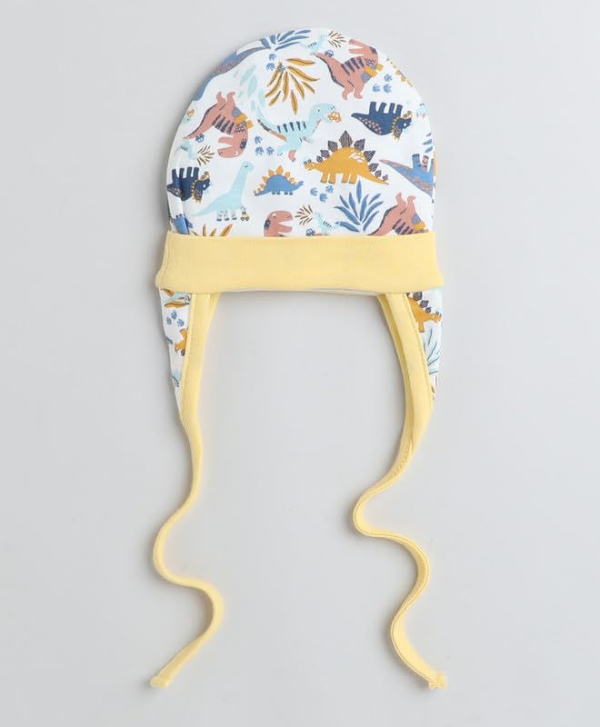 Image of BUMZEE Baby Boys Cotton Printed Ear Flap Tying Cap Pack Of 2