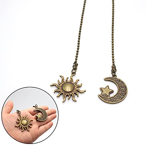 Image of 2pcs Sun and moon pull chain extension for ceiling fans and lights, with Ball Chain Connector (Bronze)