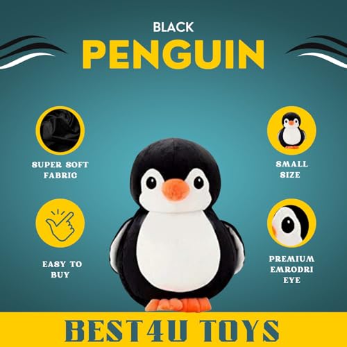 Image of Black Penguin Soft Toy - Cute & Cuddly Plush Stuffed Animal | Soft Toys | Adorable 18cm Penguin Plushie for Kids, Huggable Soft Toy