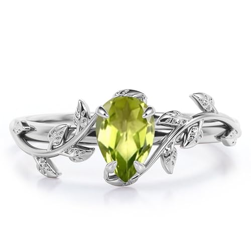 10K 14K 18K Solid Gold Pear Gemstone Engagement Ring for Women Leaf Art Deco Ring Teardrop Cut Vintage Vine Gemstone Bridal Wedding Engagement Promise Ring Size 4~15