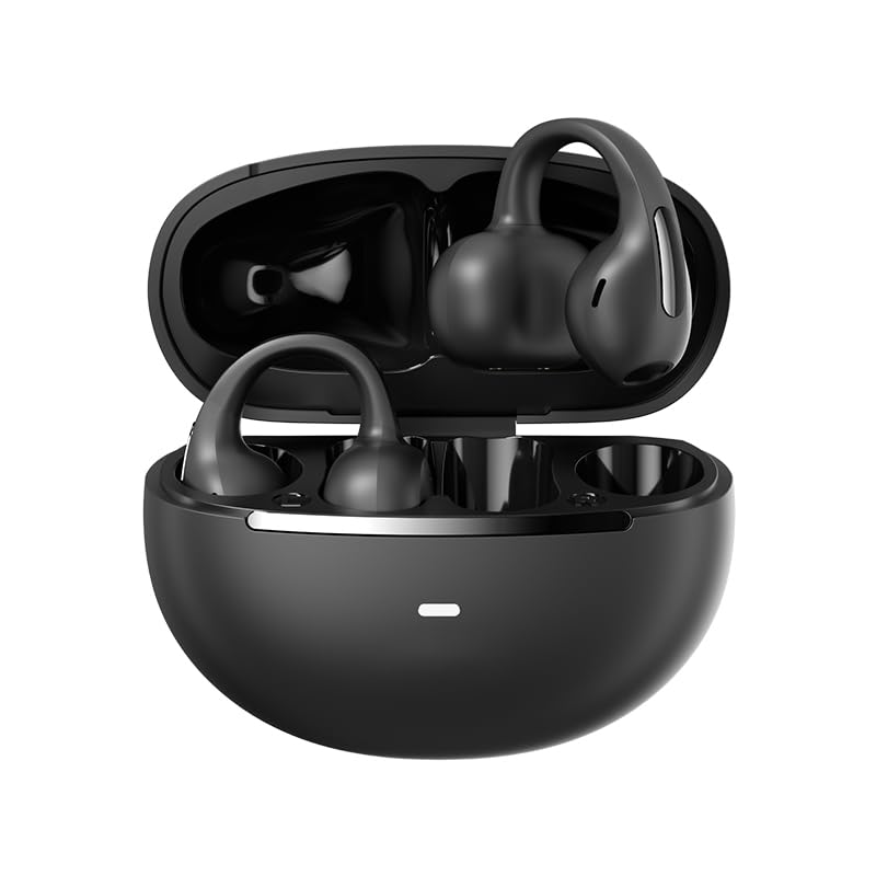 WUYUEGE Clip On Earbuds Bluetooth 6.0 Open Ear Headphones, Wireless Earbuds for Small Ears & Glasses Wearers, Lightweight Ear Clip Headphones, Touch Control, for Work Travel Gym Daily Use (Black)