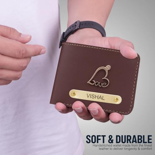 Image of The Customised Gift'sCustomized Leather Men's Wallet and Keychain with Name and Charm|Personalized Birthday Gift for Men's|Gift for Men /Gift for Love /Gift for Husband| (Combo 2)