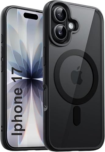 Image of SBMS Compatible iPhone 17 Case,(Compatible with MagSafe) Non Yellow Military-Grade Drop Protection & Hard PC Back Cover Slim Transparent Anti-Scratch Shockproof Phone Case - Black