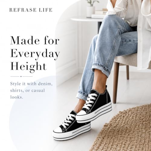 Image of REFRASE LIFE Womens Platform Sneakers with Wedge 3 Inches Height Boost Hidden Heel Shoes, Casual Height Increase Walking Fashion Shoes for Women and Girls