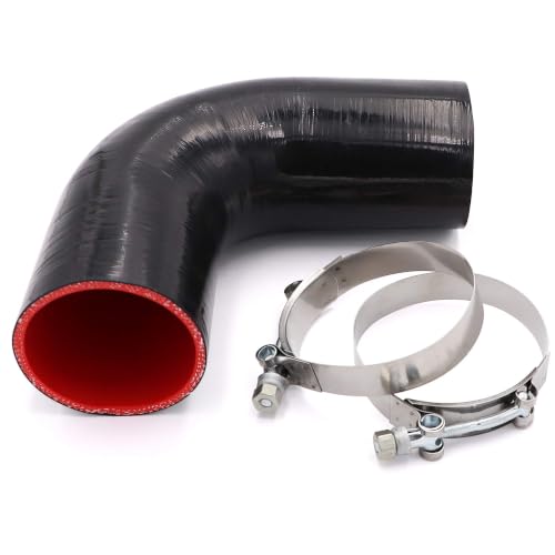 Image of 90 Degree Elbow Coupler Silicone Hose 4-Ply 3.5-inch(89mm) for Turbo /Intercooler /Intake Piping,Length 120mm Thickness 5mm with T-Bolt Clamp