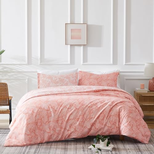 Southshore Fine Living, Inc. Extra Long Twin Comforter, Oversized Bedding Set, Down Alternative Paisley Bedspread, Reversible Bed Comforter, Twin/XL Comforter & Matching Pillow Sham, Coral/White
