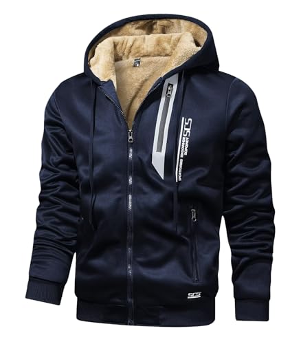 INVACHI Hoodies for Men Warm Winter Sherpa Lined Sweatshirt Full Zip Up Fleece Sweatshirts with Pockets