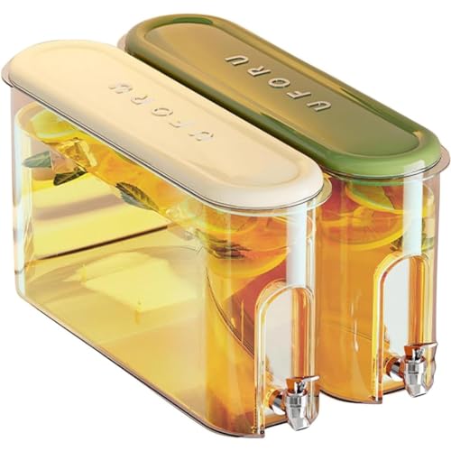 HeyDear 冷蔵庫用ドリンクサーバー 蛇口付き 麦茶ポット 4L 大容量 透明 広口 蓋付き 漏れ防止 ピッチャー 洗いやすい ウォータージャグ お茶・ジュース作り 家庭用 キャンプ向け グリーン/ホワイト (グリーン +ホワイト)