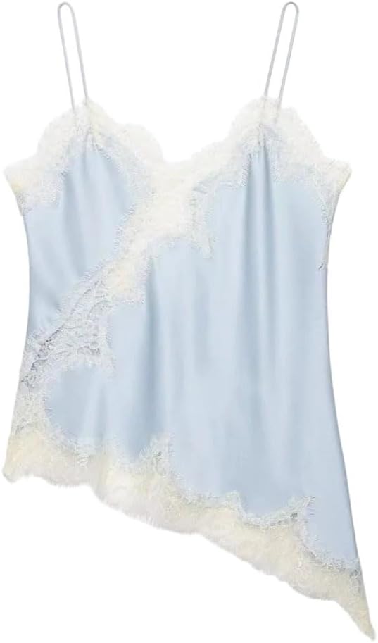 Women's Lace Tank Top Solid Color Asymmetrical Hem Backless Lingerie Camisole Vest