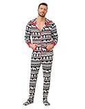Veseacky Family Christmas Pajamas Matching Sets Onesie Zipper Hooded Footed One-Piece Pjs Jumpsuits for Men (Black, L)
