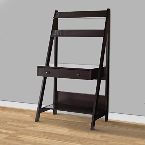 Benzara Contemporary Style Ladder Home Office Desk With 3 Open Shelves And 1 Drawer, Brown #TOP1