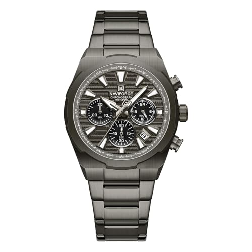 Montre à quartz pour homme NAVIFORCE en acier inoxydable avec chronographe et aiguilles lumineuses