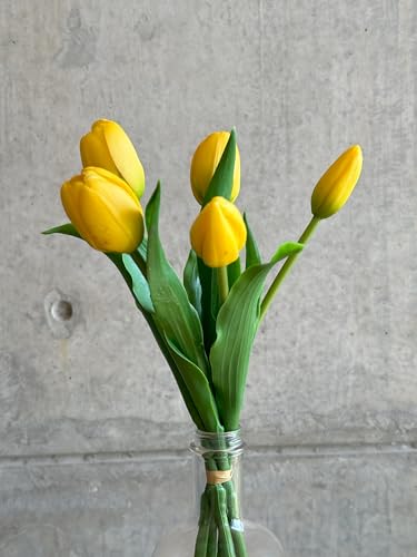 Image of PAPERI Artificial Flowers for Vase - Decorative Home Decor for Living Room, Bedroom, Office Table, Centerpiece & Wedding Decoration (Yellow Tulips) Pack of 5 Pcs
