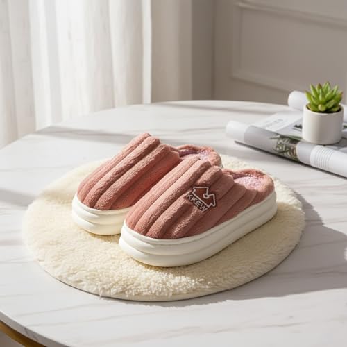 Image of VRITRAZ Men's Plush Winter Slippers | Soft Furry Lined Indoor Slides | Warm Comfortable Anti-Slip Home Footwear