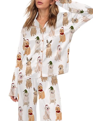 Image of SHESHOW Satin Pajamas Set for Women Set Long Sleeve Button Down Pjs Sets 2 Piece Loungewear Animal Sleepwear XS-XXL