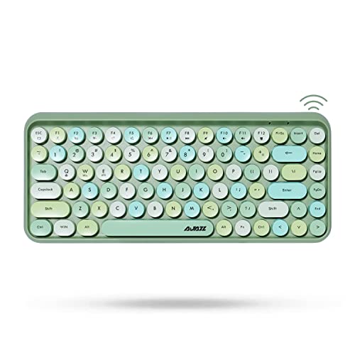 Wireless Bluetooth Keyboard, Mini Portable 84-Key Typewriter Retro Round Keycaps Keyboard,Compatible with Android, Windows, PC, Tablet-Dark, Perfer for Home and Office Keyboards(Green-Colorful)