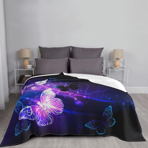 Couverture flanelle blanche motif papillon pour lit et canapé