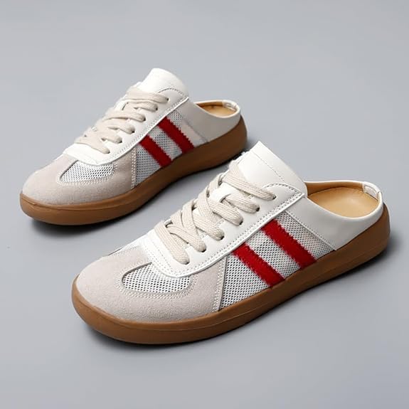 2025 Women's Fashionable Contrast Mesh Design Lace Up Walking Shoes，Bareback Sports Shoes,Women's Full Round Headed Slippers4