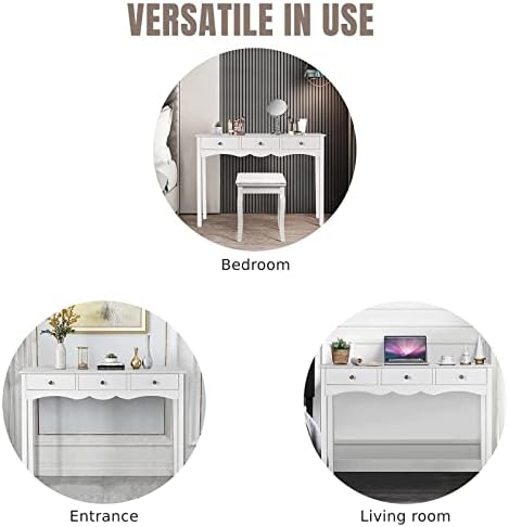 CASART 3 Drawer Console Table, Wooden Narrow Sofa Side Hall Desk, Modern Accent Dressing Table for Living Room, Bedroom and Entryway (White)