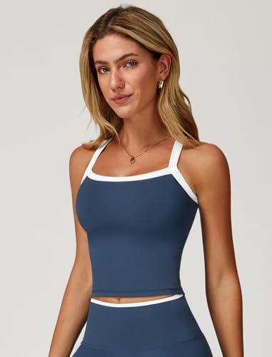 Image of QBGJTD Womens Longline Sports Bras Cross Back Active Gym Yoga Padded Workout Crop Tank Top with Built in Bra
